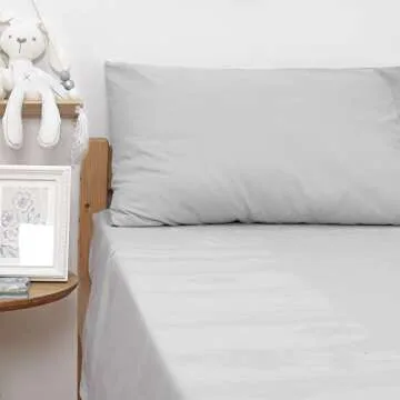 TILLYOU 3-Piece Brushed Microfiber Toddler Sheet Set for Boys Girls, Silky Soft, Breathable and Lightweight Bedding Set Includes Flat Sheet, Fitted Bed Sheet and Envelope Pillowcase, Gray