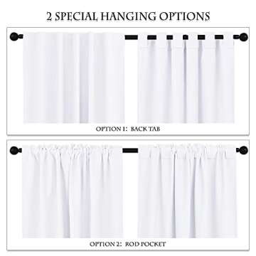 PONY DANCE White Window Curtains - Short Drapes Light Block Drapes with Back Tabs & Rod Pocket Desig...
