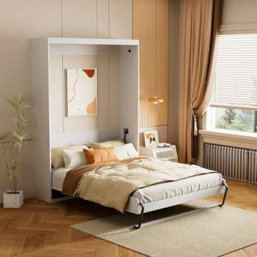 ROOMTEC Queen Size Murphy Wall Bed, White, Space-Saving Furniture Bed Frame for Bed Room,Guest Room,...