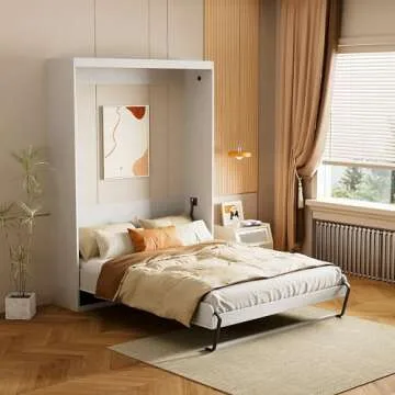ROOMTEC Queen Size Murphy Wall Bed, White, Space-Saving Furniture Bed Frame for Bed Room,Guest Room,...