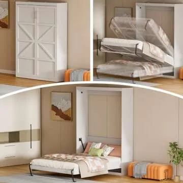 ROOMTEC Queen Size Murphy Wall Bed, White, Space-Saving Furniture Bed Frame for Bed Room,Guest Room,Home Office