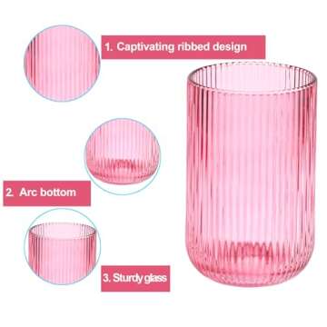 GLASS SMILE Ribbed Modern Drinking Glasses Set of 4-14.5 OZ Rose Romantic Water Glasses Tumblers for Wine, Whisky, Beer, Juice, Beverages, Cocktail
