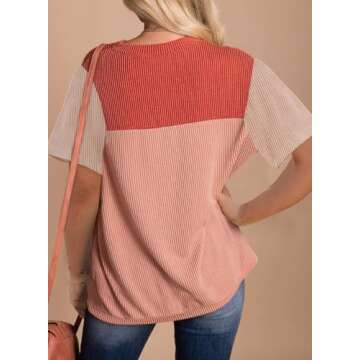 BLENCOT Womens Summer Tops 2025 Colorblock Round Neck Cute Women 2025 Fashion Loose Fit Spring Tops ...