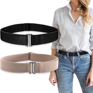 HAWOWZ 2Pcs No Show Stretch Belt for Women - Invisible Adjustable Strap