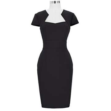 Women's 1950s Retro Vintage Cap Sleeve Black Pencil Dress S CL8947-1