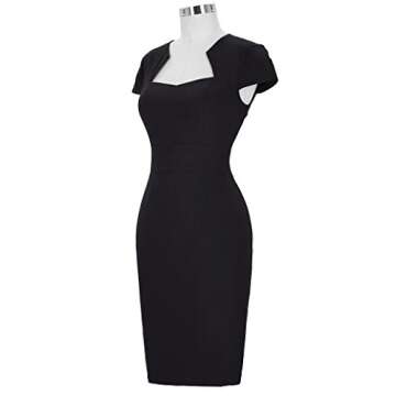 Women's 1950s Retro Vintage Cap Sleeve Black Pencil Dress S CL8947-1