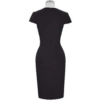 Women's 1950s Retro Vintage Cap Sleeve Black Pencil Dress S CL8947-1