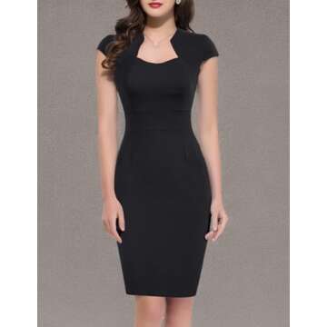 Women's 1950s Retro Vintage Cap Sleeve Black Pencil Dress S CL8947-1