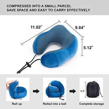 Golden Scute Travel Neck Pillow, Soft Travel Pillow for Airplanes 100% Memory Foam Airplane Pillow Travel Neck Pillow Sets for Airplane, Sleeping, Office, Neck Pain (Royal Blue)