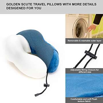 Golden Scute Travel Neck Pillow, Soft Travel Pillow for Airplanes 100% Memory Foam Airplane Pillow Travel Neck Pillow Sets for Airplane, Sleeping, Office, Neck Pain (Royal Blue)