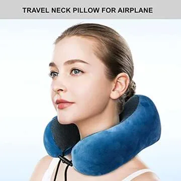 Golden Scute Travel Neck Pillow, Soft Travel Pillow for Airplanes 100% Memory Foam Airplane Pillow Travel Neck Pillow Sets for Airplane, Sleeping, Office, Neck Pain (Royal Blue)