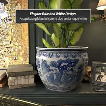 Red Lantern Large 20" Ladies Blue & White Porcelain Fishbowl Planter or Cachepot for Indoor/Outdoor Use in Garden Entryway Living Room Boho Eclectic Modern Contemporary Classic Traditional Style Decor