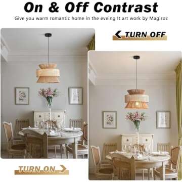 Magiroz Modern Large Rattan Pendant Lights Kitchen Island Farmhouse Brown Hand Woven Pendant Lighting Rustic Adjustable Boho Hanging Chandelier Light Fixture for Dining Room Bedroom Foyer MPL09-BR