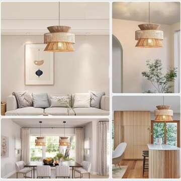 Magiroz Modern Large Rattan Pendant Lights Kitchen Island Farmhouse Brown Hand Woven Pendant Lighting Rustic Adjustable Boho Hanging Chandelier Light Fixture for Dining Room Bedroom Foyer MPL09-BR