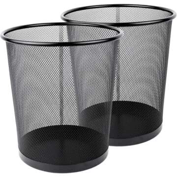 Greenco Small Trash Cans for Home or Office, 2-Pack, 4.5 Gallon Black Mesh Round Trash Cans - Desk T...