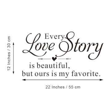Every Love Story is Beautiful but Ours is My Favorite - Carved Pure Black Vinyl Wall Decal Art Letters Quotes Heart Shape Words Sticker Home Sweet Decoration