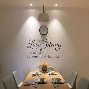 Every Love Story is Beautiful but Ours is My Favorite - Carved Pure Black Vinyl Wall Decal Art Letters Quotes Heart Shape Words Sticker Home Sweet Decoration