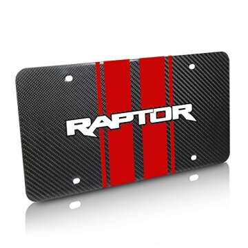 iPick Image Ford F150 Raptor 2017-2018 Red Racing Stripes UV Graphic 100% Real Black Carbon Fiber License Plate