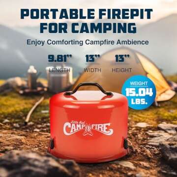 Camco Little Red Campfire 11.25 Inch Outdoor Portable Tabletop Propane Heater Fire Pit Bowl with Adj...
