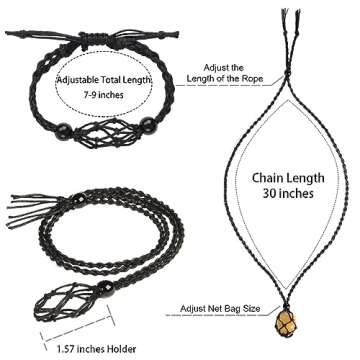 VNVETYTO 6 PCS Crystal Cage Necklace Holder 6 pcs Bracelet Necklace Cord Empty Stone Holder Replacement with Adjustable Length（Black + Brown + Khaki Necklace and Bracelet）