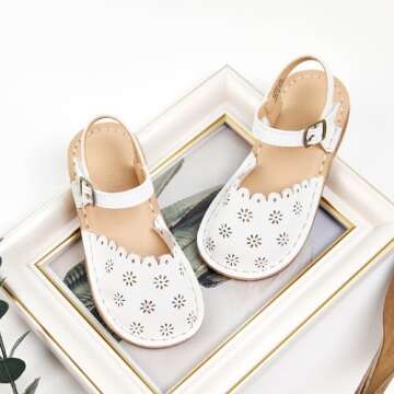 Flaryzone Toddler/Little Kids' Classic Rome Open-Toe Flat Sandals(08-White,11M)