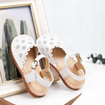 Flaryzone Toddler/Little Kids' Classic Rome Open-Toe Flat Sandals(08-White,11M)