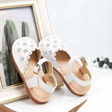 Flaryzone Toddler/Little Kids' Classic Rome Open-Toe Flat Sandals(08-White,11M)