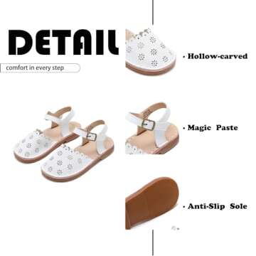 Flaryzone Toddler/Little Kids' Classic Rome Open-Toe Flat Sandals(08-White,11M)