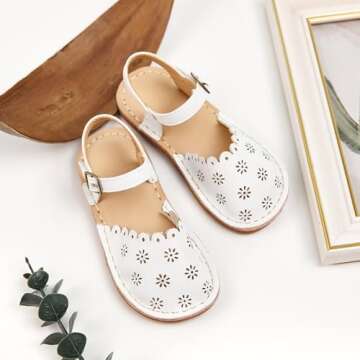 Flaryzone Toddler/Little Kids' Classic Rome Open-Toe Flat Sandals(08-White,11M)