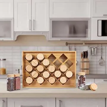STARSIDE Bamboo Spice Rack Organizer,Seasoning Rack with 20 Pack 4 oz Empty Glass Spice Jars with Bamboo Caps. Include 60 Labels.