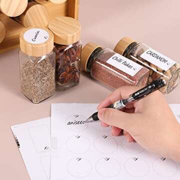 STARSIDE Bamboo Spice Rack Organizer,Seasoning Rack with 20 Pack 4 oz Empty Glass Spice Jars with Bamboo Caps. Include 60 Labels.