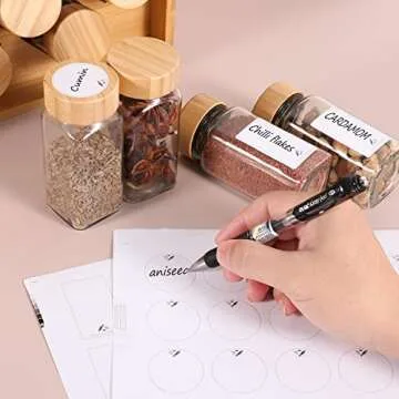 STARSIDE Bamboo Spice Rack Organizer,Seasoning Rack with 20 Pack 4 oz Empty Glass Spice Jars with Bamboo Caps. Include 60 Labels.