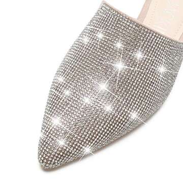MACKIN J 327-1 Women's Pointed Toe Mules Slip On Rhinestones Slides Dress Flats