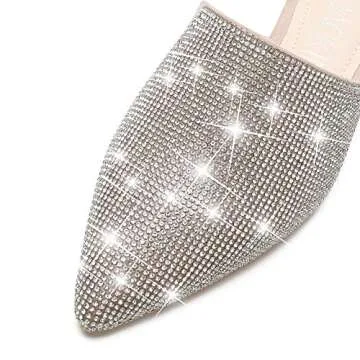MACKIN J 327-1 Women's Pointed Toe Mules Slip On Rhinestones Slides Dress Flats