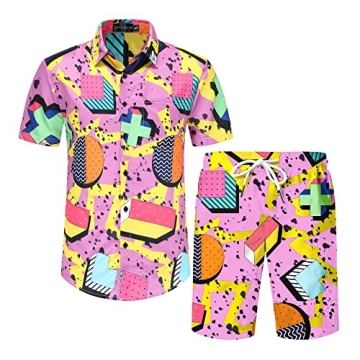DOOPCCOR 80s Hawaiian Shirt and Shorts Set - Retro Style for Men