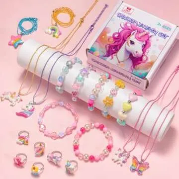 Kids Jewelry for Girls 4-6, Little Girls Play Jewelry Set for Toddlers Age 3-5 6-8, Childrens Princess Costume Dress Up Necklace Bracelets Rings, Unicorn Birthday Gifts for 3 4 5 7 6 8 Year Old