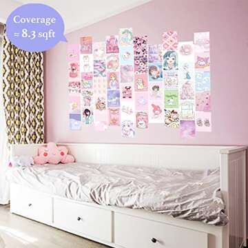 Kawaii Wall Collage Kit, Pink Anime Aesthetic Posters, Cute Sweet Room Decor Dorm Photo for Teen Girls Kids Gift 4x6 inch 50Pcs