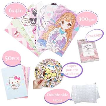 Kawaii Wall Collage Kit, Pink Anime Aesthetic Posters, Cute Sweet Room Decor Dorm Photo for Teen Girls Kids Gift 4x6 inch 50Pcs