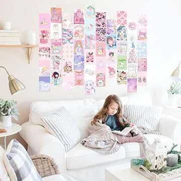 Kawaii Wall Collage Kit, Pink Anime Aesthetic Posters, Cute Sweet Room Decor Dorm Photo for Teen Girls Kids Gift 4x6 inch 50Pcs