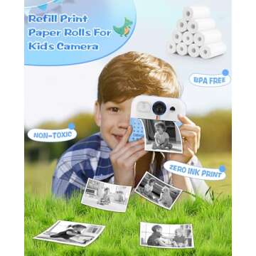 Thermal Paper, 10 Rolls Refill Print Paper for Kids Instant Print Camera, HD Photo Printing Paper Ro...
