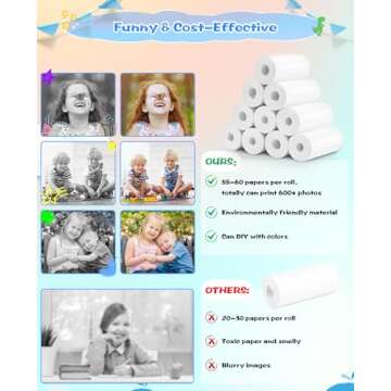Thermal Paper, 10 Rolls Refill Print Paper for Kids Instant Print Camera, HD Photo Printing Paper Rolls for Most Kids Instant Camera, White