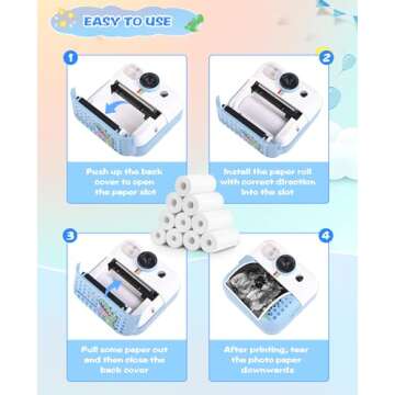 Thermal Paper, 10 Rolls Refill Print Paper for Kids Instant Print Camera, HD Photo Printing Paper Rolls for Most Kids Instant Camera, White