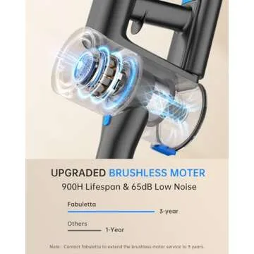 FABULETTA Cordless Vacuum Cleaner for Home, 400W Lightweight Vacuum Cleaner with MAX 47Min Detachable Battery, Brushless Motor, 6 in 1 Stick Vacuum for Hardwood Floors and Carpet Pet Hair Car（Blue）