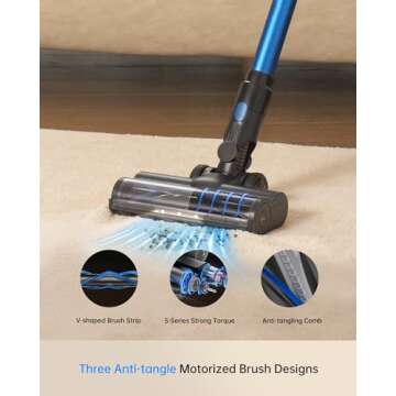 FABULETTA Cordless Vacuum Cleaner for Home, 400W Lightweight Vacuum Cleaner with MAX 47Min Detachable Battery, Brushless Motor, 6 in 1 Stick Vacuum for Hardwood Floors and Carpet Pet Hair Car（Blue）