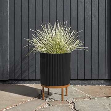 Veradek Demi Round Planter with Wooden Stand for Modern Homes
