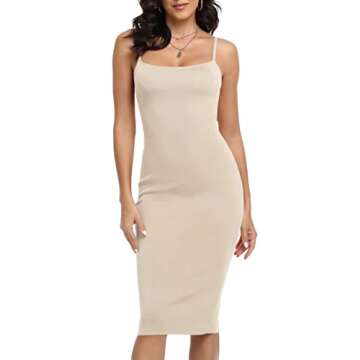 PrettyGuide Sexy Dress for Women Date Night Slim Casual Spaghetti Strap Rib Knit Bodycon Midi Dress ...