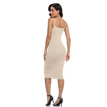 PrettyGuide Sexy Dress for Women Date Night Slim Casual Spaghetti Strap Rib Knit Bodycon Midi Dress Apricot S