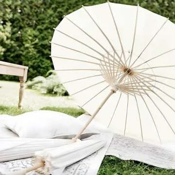 Koyal Wholesale 32" Ivory Paper Parasol Umbrella 4 Pack, Large Paper Umbrella Bulk, Paper Parasol Wedding Umbrellas, Ivory Parasol Umbrella Bridal Party Decor Photo Props, Sun Parasols for Shade