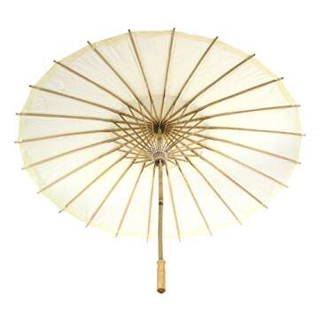 Koyal Wholesale 32" Ivory Paper Parasol Umbrella 4 Pack, Large Paper Umbrella Bulk, Paper Parasol Wedding Umbrellas, Ivory Parasol Umbrella Bridal Party Decor Photo Props, Sun Parasols for Shade