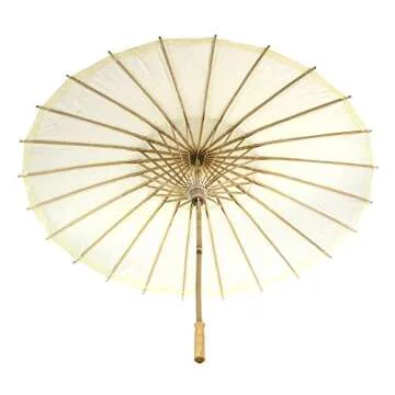 Koyal Wholesale 32" Ivory Paper Parasol Umbrella 4 Pack, Large Paper Umbrella Bulk, Paper Parasol Wedding Umbrellas, Ivory Parasol Umbrella Bridal Party Decor Photo Props, Sun Parasols for Shade